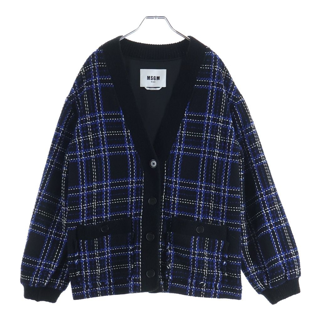 MSGM (エムエスジーエム) Checked Cardigan チェック柄カーディガン ブルー/ブラック レディース 3741MDG20 247628 99