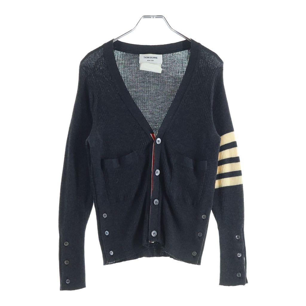 THOM BROWNE (トムブラウン) 4BAR クラシック ウール Vネックカーディガン ニット グレー A0133D70110