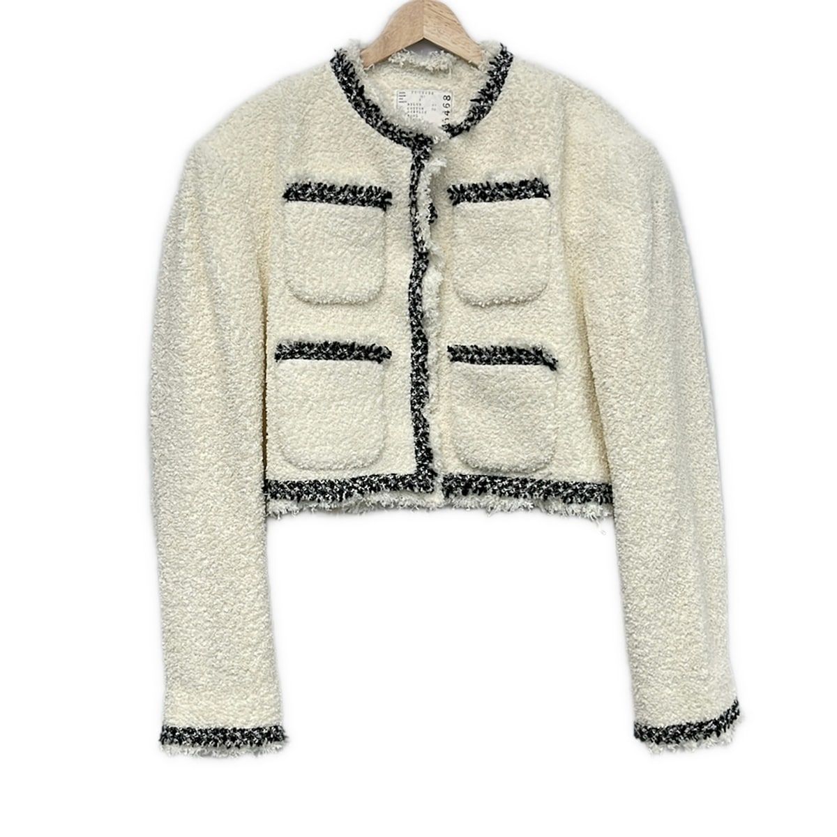 Sacai(サカイ) ジャケット サイズ3 L レディース美品 - 23-06468 アイボリー×黒 長袖/ツイード/ショート丈/秋/冬