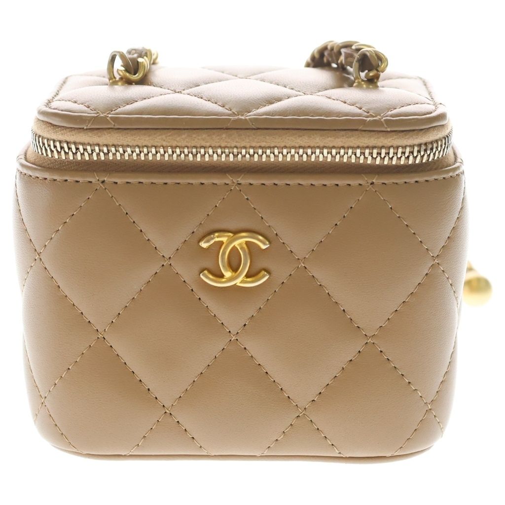 CHANEL (シャネル) タイムレスクラシック ライン スモール バニティバッグ チェーン ミラー付き ミニ 斜め掛け ショルダーバッグ ラムスキン ベージュ SA4594 ゴールド金具