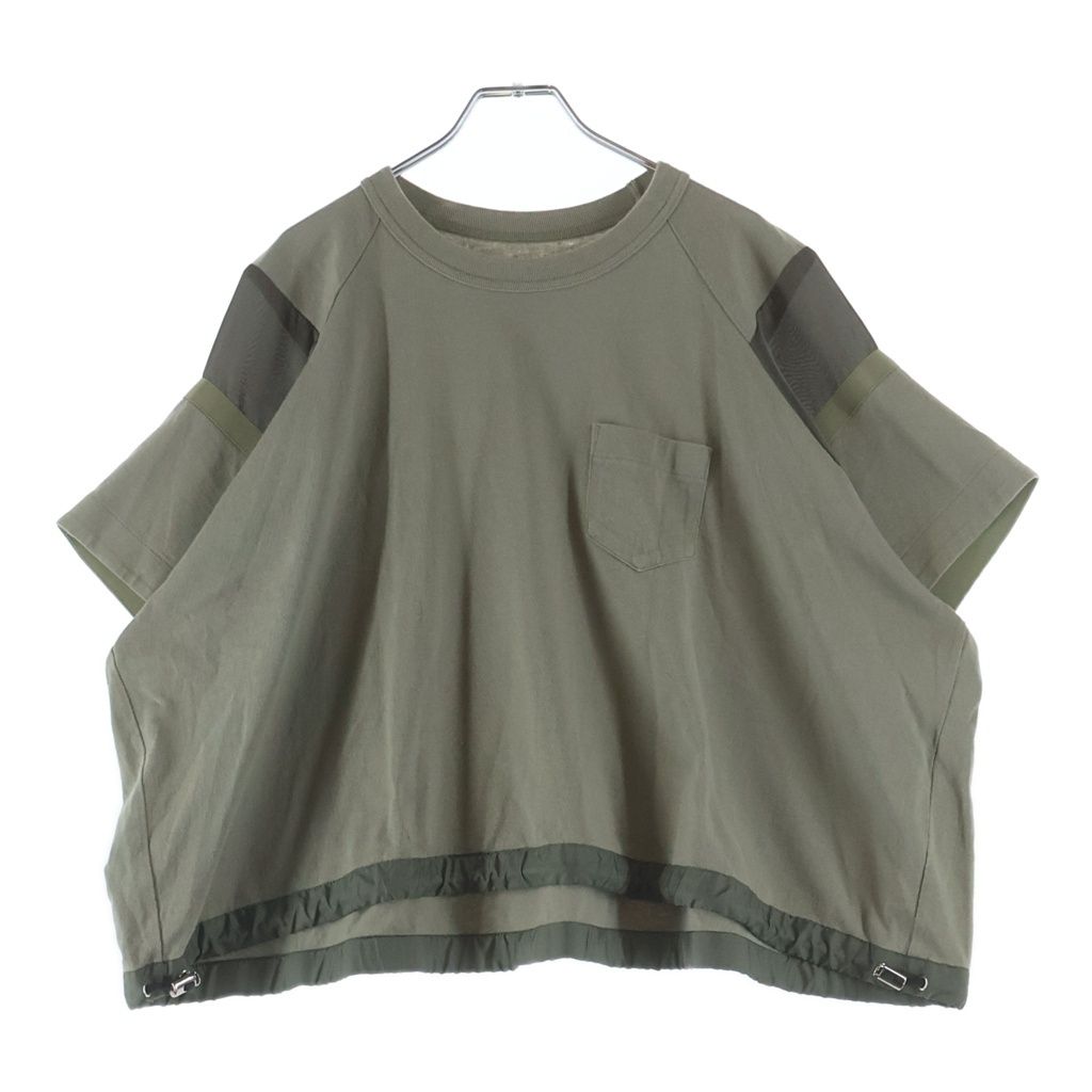 Sacai (サカイ) SOLID SATIN COTTON JERSEY ソリッドサテン コットンジャージー クルーネック半袖Tシャツカットソー カーキ 23-06567