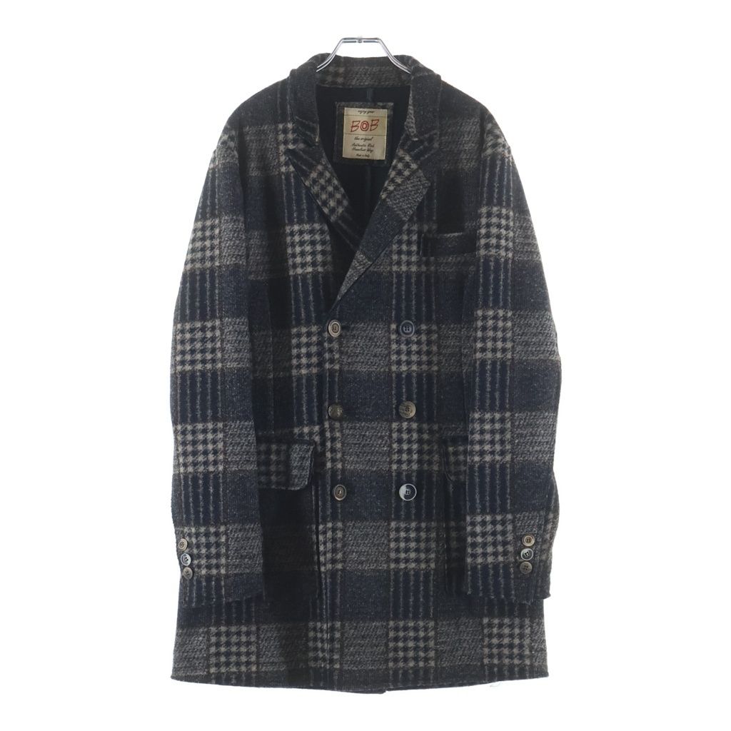 BOB (ボブ) Wool Blend Double Breasted Checkered Coat ウール ブレンド ダブル チェックコート ブラウン p.IVA02112720970