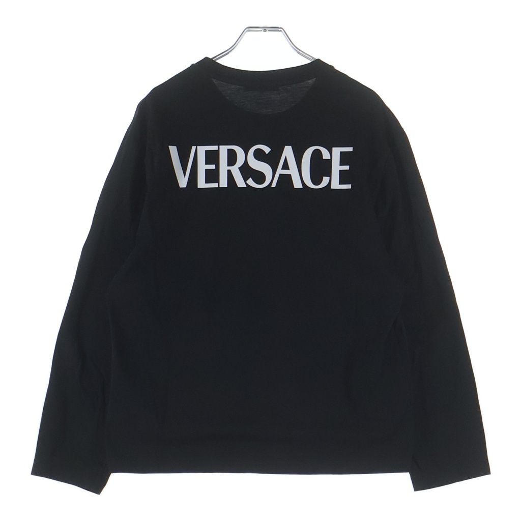 VERSACE (ヴェルサーチ) バックロゴプリント クルーネック長袖Tシャツ カットソー ブラック 1019113 1A13789