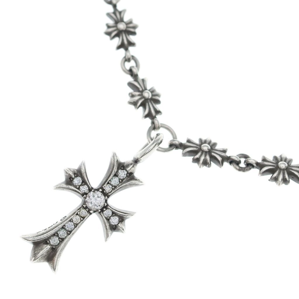 CHROME HEARTS (クロムハーツ) TINY E CH PLS F/CRS ファットクロス W/タイニーE CHプラスネックレスチェーン PAVEダイヤ シルバー