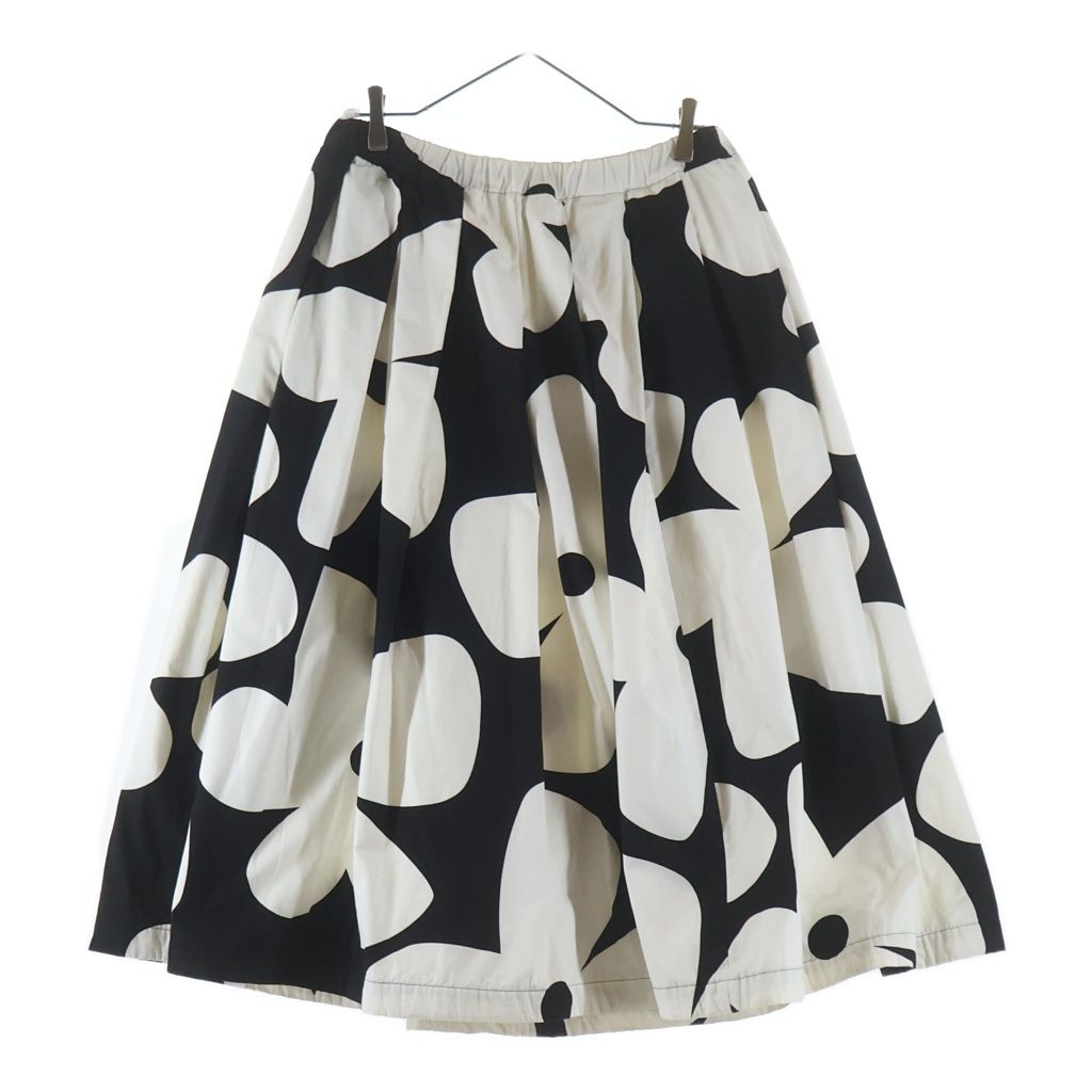 COMME des GARCONS (コムデギャルソン) 22SS AD2021 フラワーパターン コットン タックフレア ロングスカート ホワイト/ブラック レディース GI-S007
