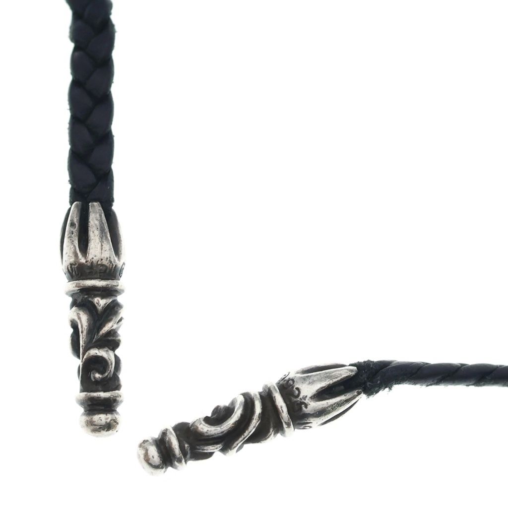 CHROME HEARTS (クロムハーツ) LEATHER BRAID SCROLL ネックレス レザーブレイドネックレス ブラック/シルバー BCA377