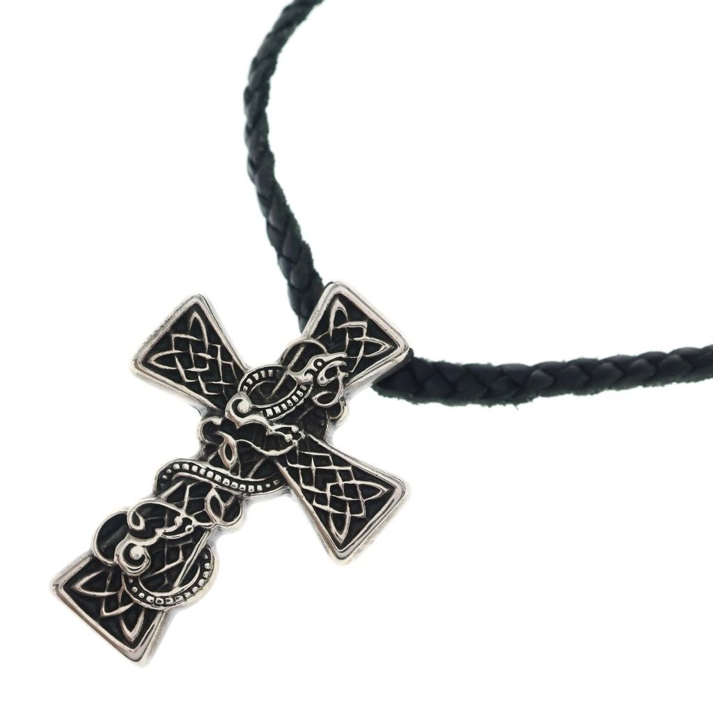 CHROME HEARTS (クロムハーツ) CELTIC CROSS XS ケルティッククロス Wレザーブレイドネックレス シルバー 59,895円
