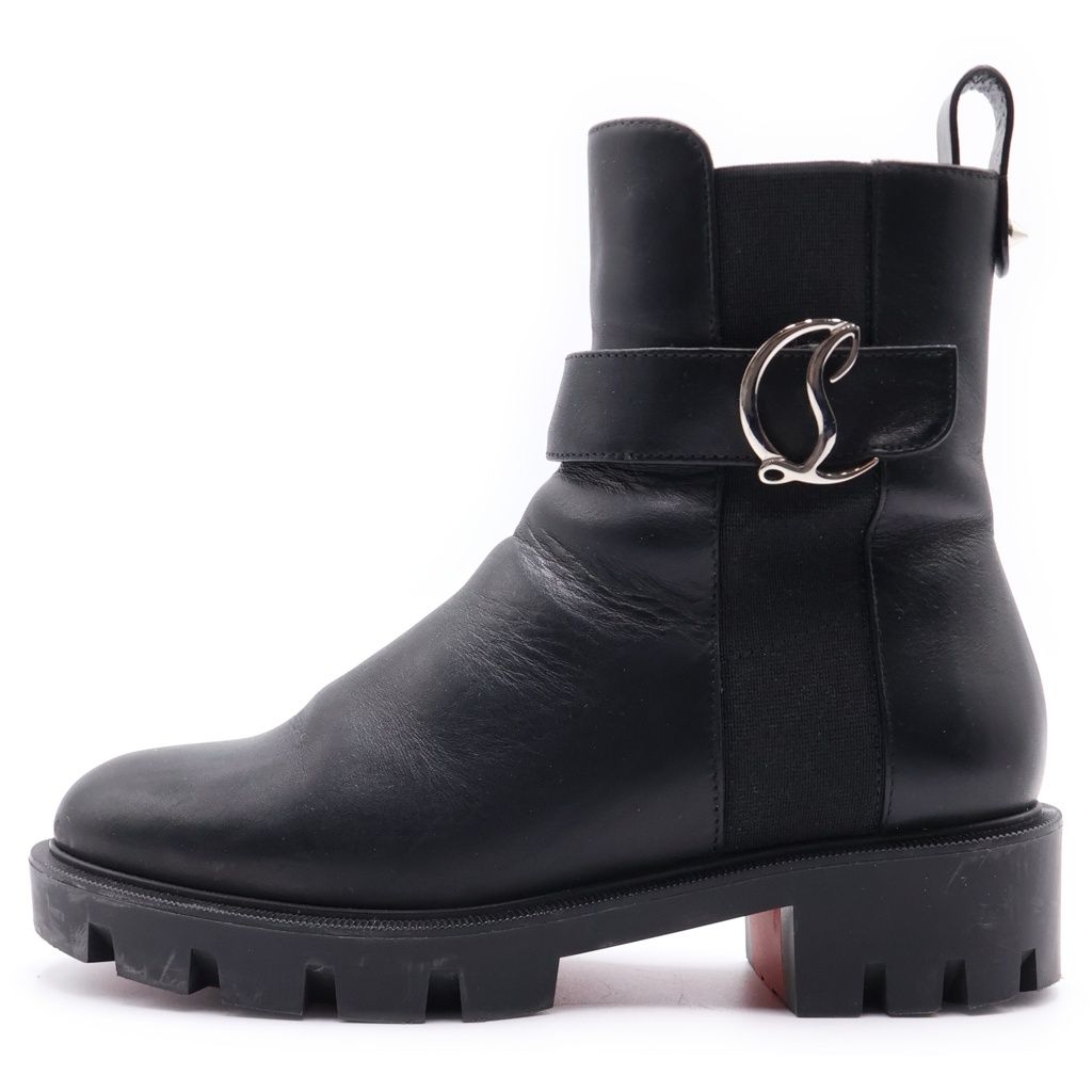 CHRISTIAN LOUBOUTIN (クリスチャンルブタン) CL CHBLSBA LUG PLAT プレートロゴベルト レザー ブーツ レディース ブラック