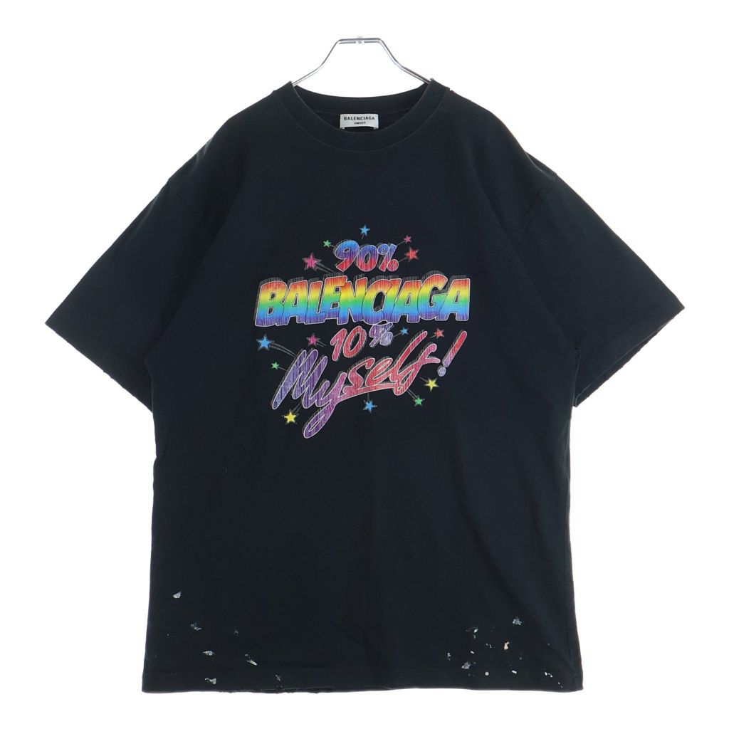 BALENCIAGA (バレンシアガ) Slogan Print Large Fit T-Shirt ダメージ加工 ペイント 半袖Tシャツ ブラック 641655 TMVH3 28,235円