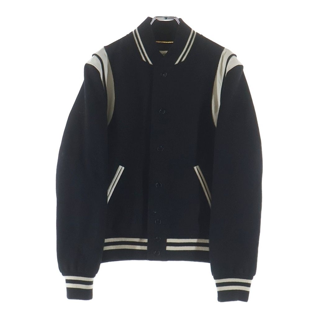 SAINT LAURENT PARIS (サンローランパリ) TEDDY JACKET テディジャケット レザートリムウールスタジアムジャンパー ブルゾン レディース ブラック 376283 Y180W