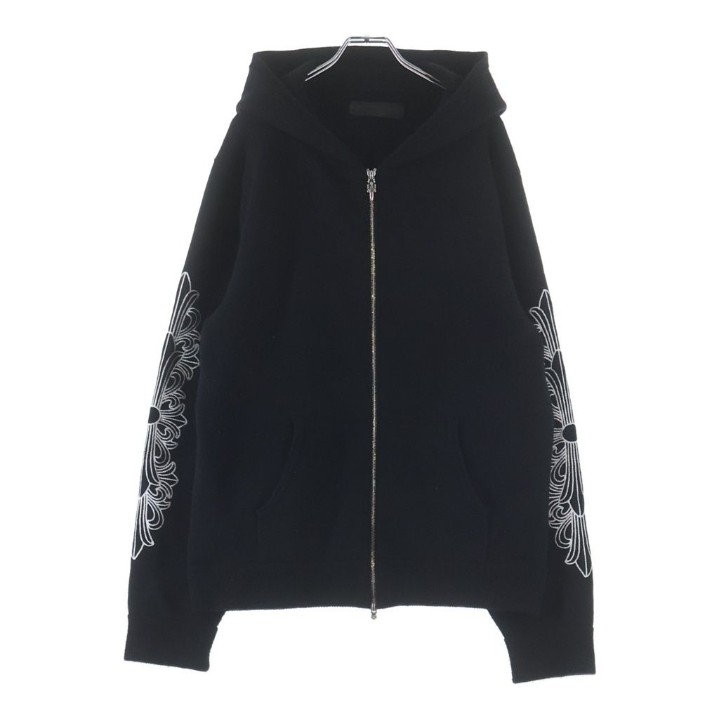 CHROME HEARTS (クロムハーツ) U LIFE SENTENCE 袖フローラル刺繍カシミアジップアップパーカー