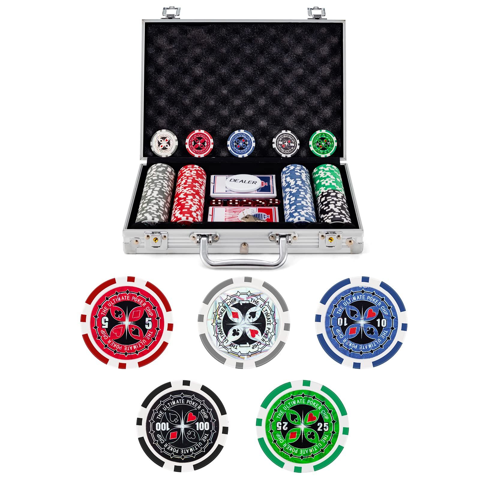 COSTWAY ポーカーセット 数字入り 200枚チップ ポーカーチップ カジノチップ テーブルゲーム カジノセット シルバーケース 1