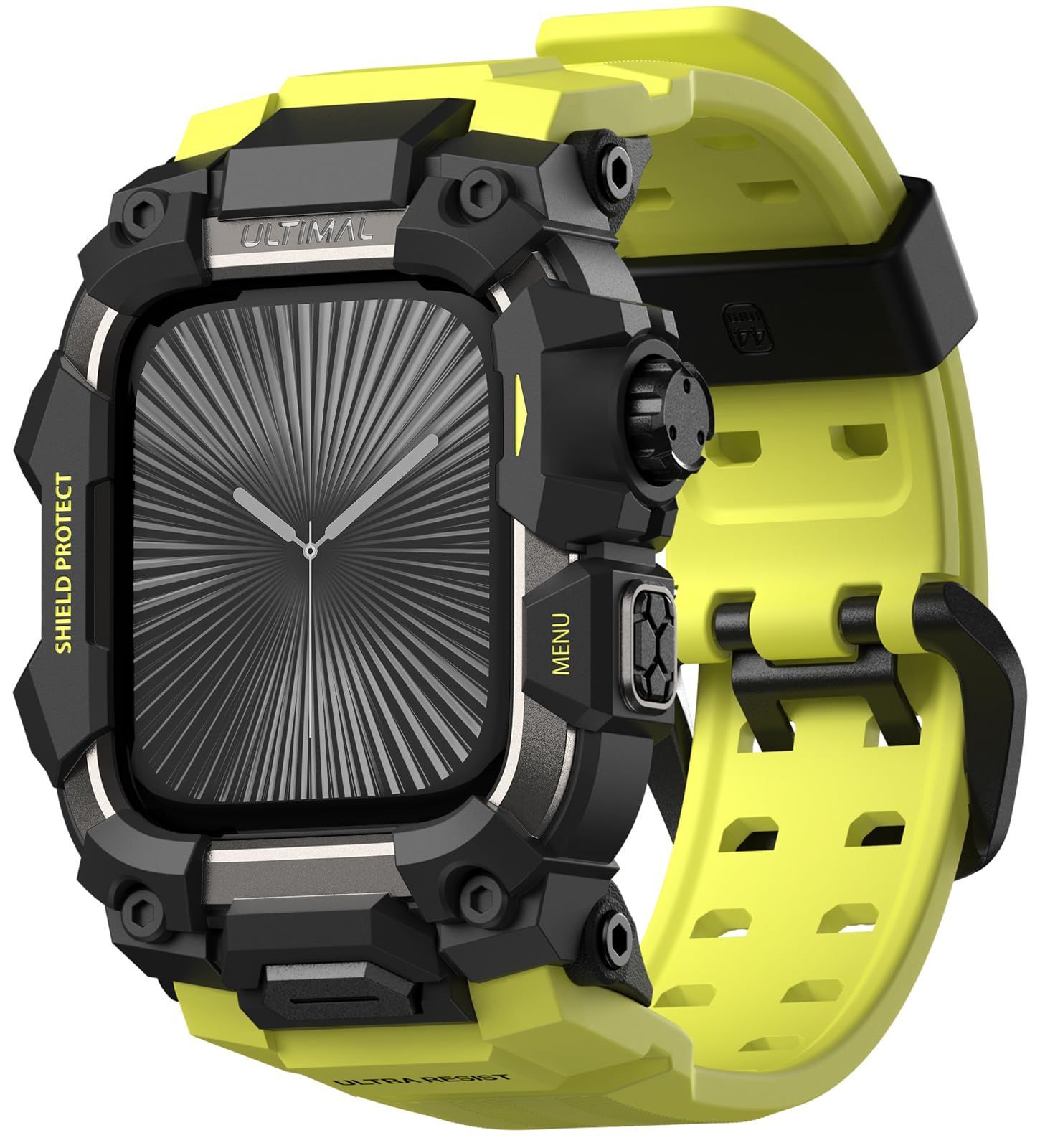 新品 ULTIMAL に対応 Apple Watch Series 11/10（46mm）用 バンド一体型保護ケース TPU 耐衝撃 高耐久 通気性 簡単装着 スポーツ/アウトドア向け 蛍光グリーン