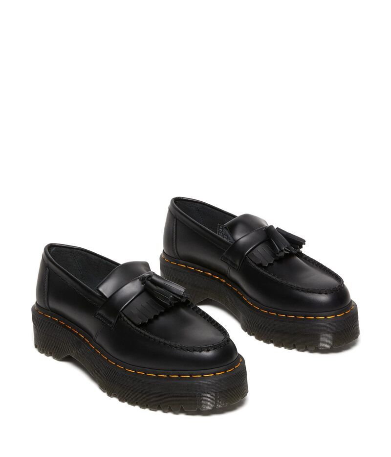 ドクターマーチン レディース シューズ スリッポン・ローファー プラットフォーム レザー Dr Martens Adrian Quad Leather Platform Loafers Black Smooth ブラック
