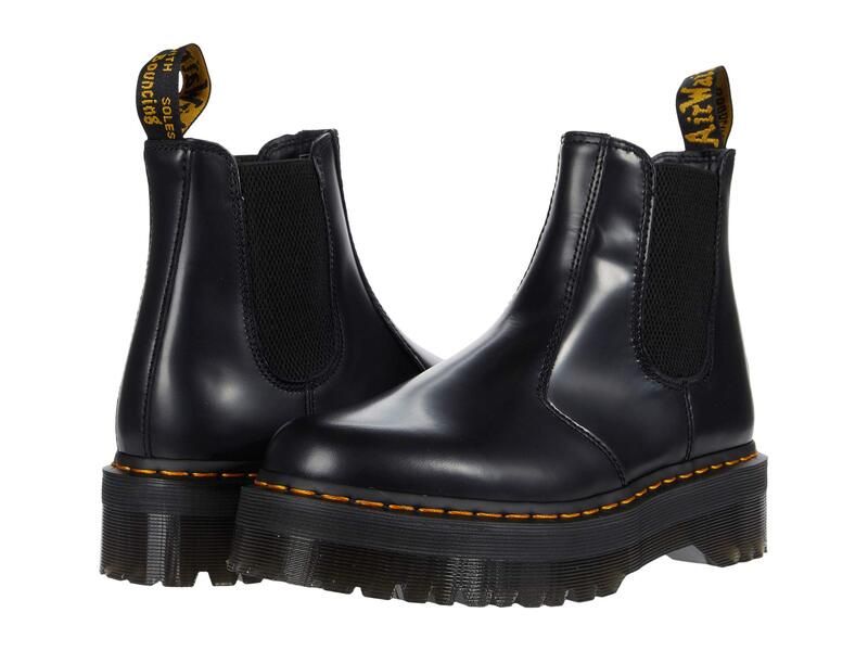 ドクターマーチン レディース シューズ ブーツ・レインブーツ チェルシーブーツ プラットフォーム チェルシー レザー Dr Martens 2976 Quad Smooth Leather Platform Chelsea Boots Black Polish