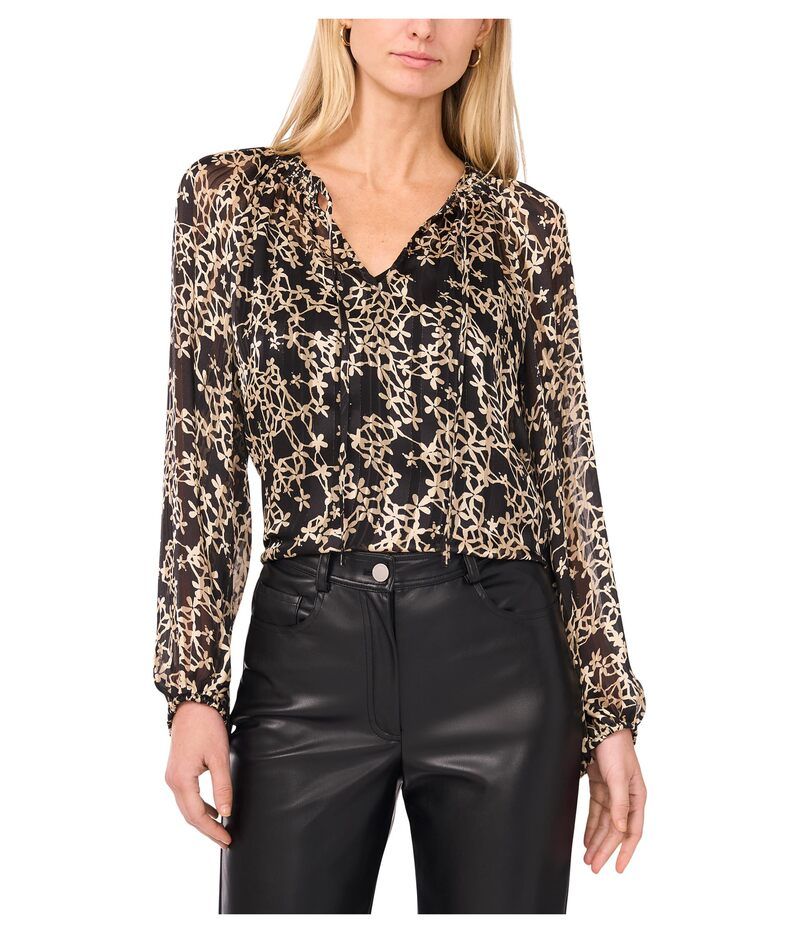 ヴィンスカムート レディース トップス シャツ Vince Camuto Tie Neck Shirring Long Sleeve Rich Black ブラック
