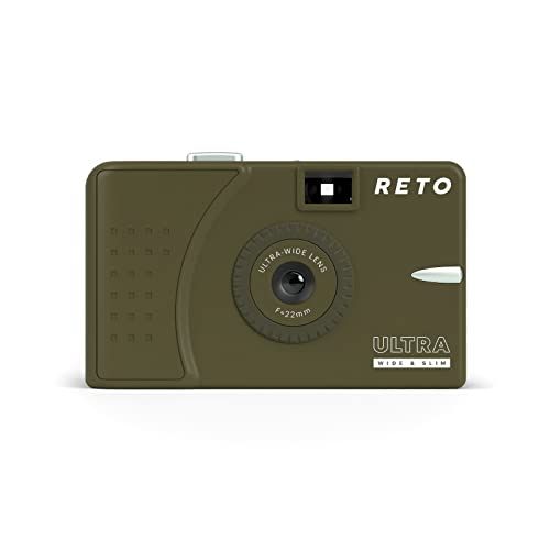 RETO Ultra Wide & Slim 35mm 再利用可能な昼光フィルムカメラ - 22mm 広角レンズ、フォーカスフリー、軽量、使いやすい (オリーブ)送料無料 496a61e4