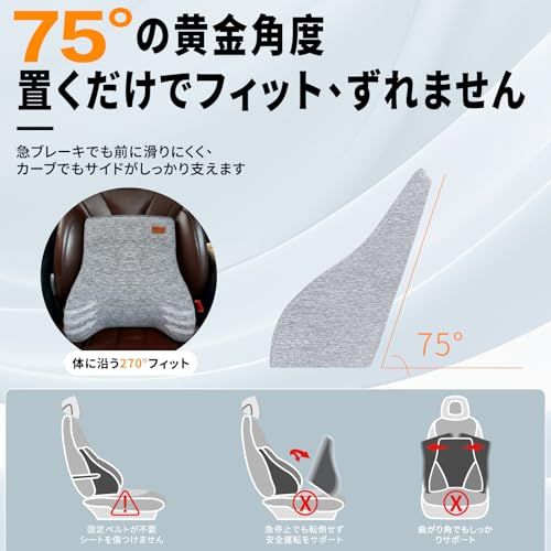 コブキBUJI【2026年新色】 腰 クッション ヘッドレスト セット 人間工学設計 3D立体形状 高密度メモリーフォーム 車 セット 腰痛 カークッション 運転席 腰痛対策 長距離ドライブ 便利グッズ ランバーサポート ネックパッド 車 ア fdb3732f｜詳細画像