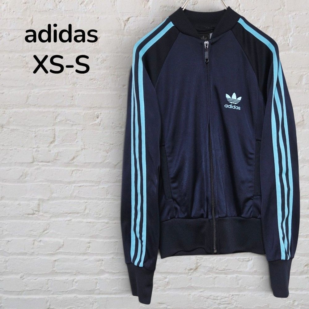 【美品 ’00年代】アディダスオリジナルス　adidas originals　トラックジャケット　ジャージ　レディース　XS　S　スーパーガール　ネイビー　ストリート　スポーツミックス　レトロ　ヴィンテージ　トレフォイル　スリーストライプ　韓国　古着