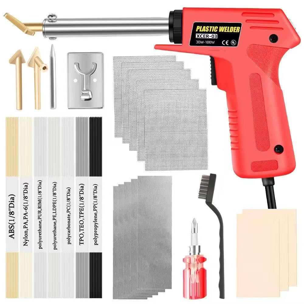 ☆新品☆Laiqianle100w 2in1プラスチック溶接機 プラリペア プラスチックリペアキット バンパー 補修 溶接修理キット プラ補修用 プラスチック溶接棒56本、金網5枚、溶接ヘッド2個 豊富な付属品付き 車のバンパー、ダッシュボー 2882c00f