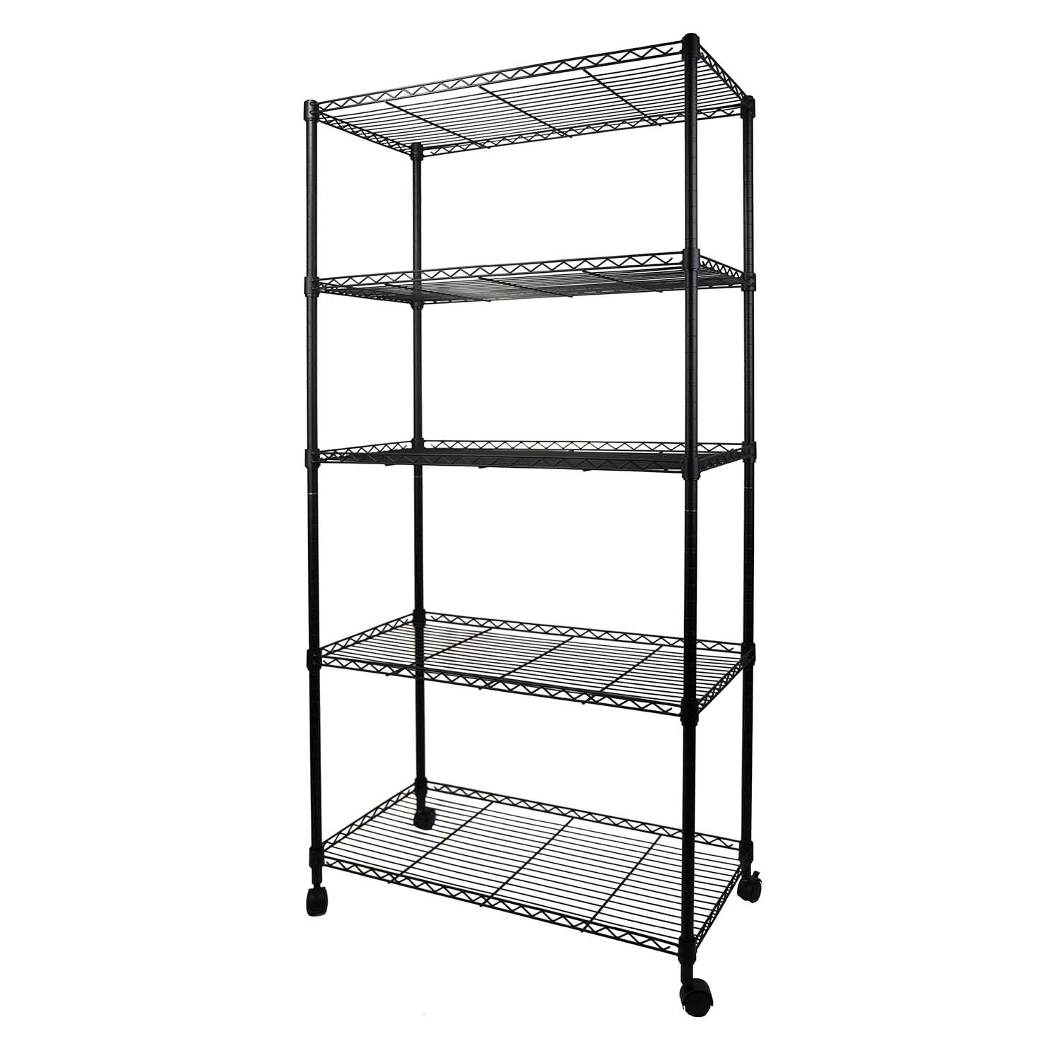 ☆新品☆5段 スチールラック ブラック 幅75×奥行35×高さ150cm|メタルラック 棚 キャスター付き 組立簡単 物の落下を防ぐ設計 防サビ加工 軽量 頑丈 省スペース キッチン収納 業務用 シェルフ (HKJ-B015) 80dbe4d5
