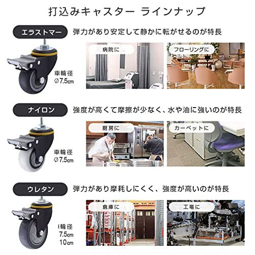 ☆新品☆ドウシシャ ルミナス スチールラック足回りパーツ 高耐荷重エラストマーキャスター ネジ式 2個セット L75ES-BKN2 静音 床を傷つけない 車輪径75mm ストッパー付き キャスター走行時耐荷重80kg ポール径25mm 頑丈 d91c3154