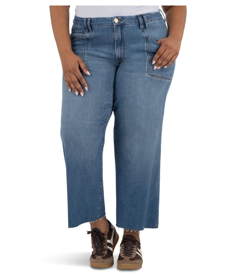 カットフロムザクロス レディース ボトムス デニムパンツ ワイドレッグ プラスサイズ KUT from the Kloth Plusize Meg HighRise Wide Leg Front Pockets InsetRaw Hem Earn