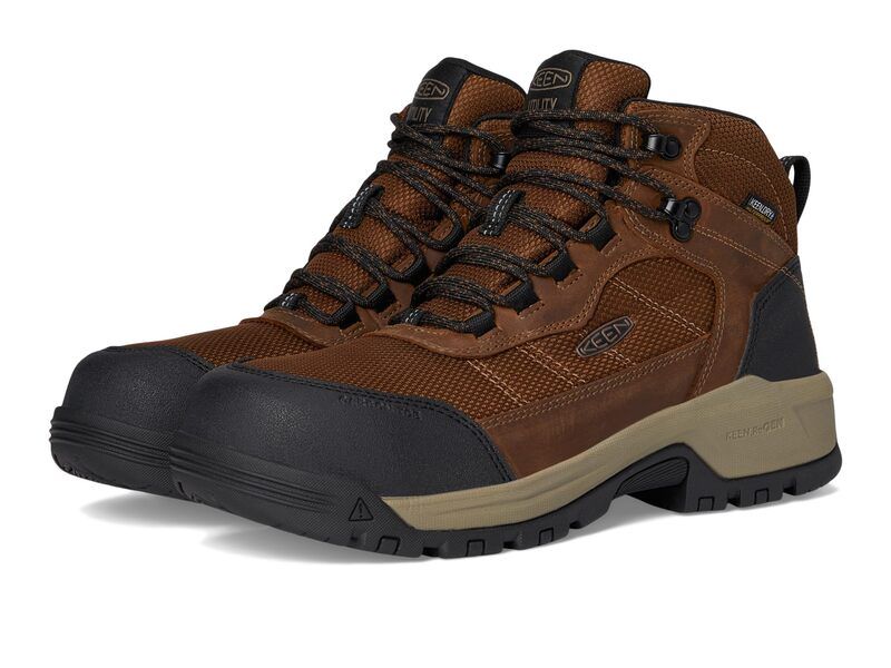 キーン メンズ シューズ ブーツ・レインブーツ KEEN Utility Skokie Waterproof Work Boot Carbon Toe Dark EarthBlac