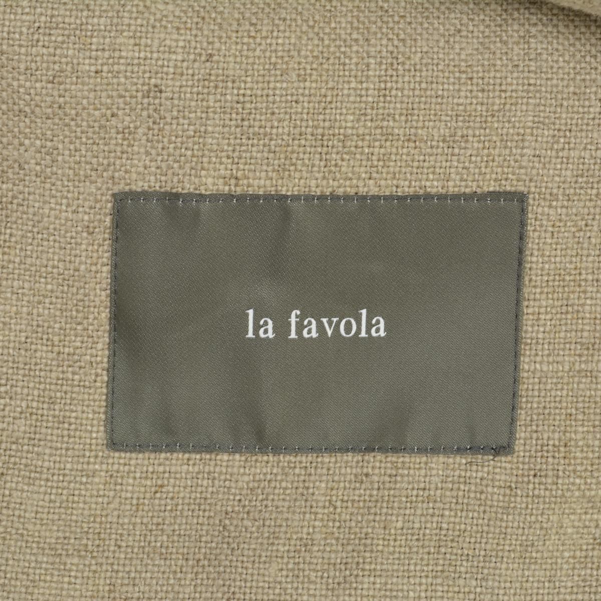 lafavola】J06a ノーカラー リネン レザーパイピング カーディガン