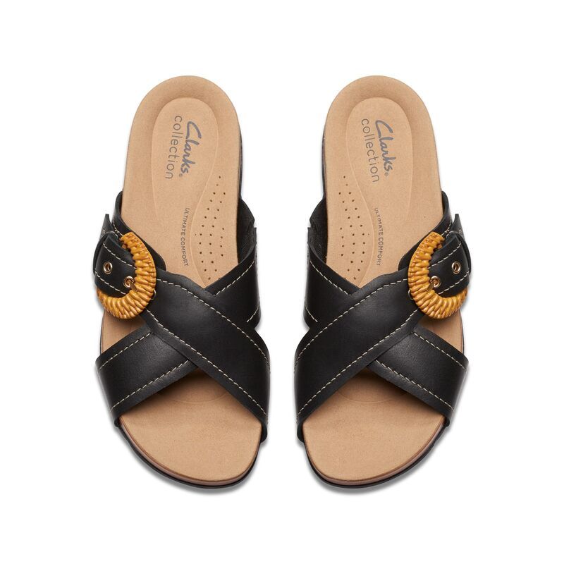 クラークス レディース シューズ サンダル Clarks Reileigh Bay Black Leather ブラック