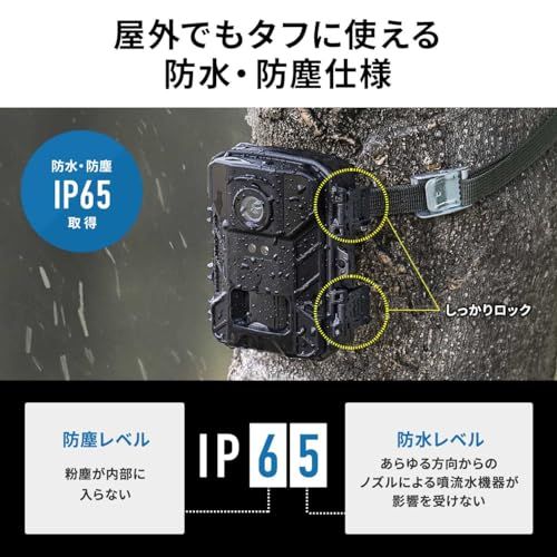 サンワダイレクト 防犯カメラ トレイルカメラ 4K 電池式 屋外 IP65防水防塵 赤外線 暗視カメラ 動体検知 小型 400-CAM107p 579e9201