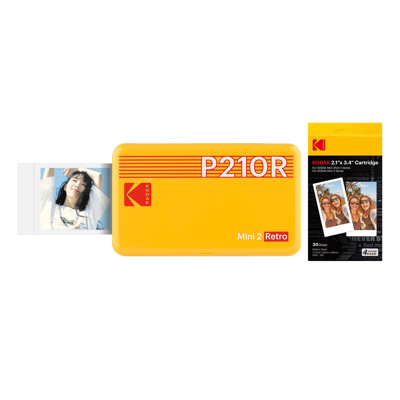 コダックKodak Mini 2 レトロ 4PASS スマホプリンター／インスタントプリンター／チェキプリンター(5.3ｘ8.6cm)+プリンター本体8枚入り+30枚バンドル、イエローp 88d30cf0