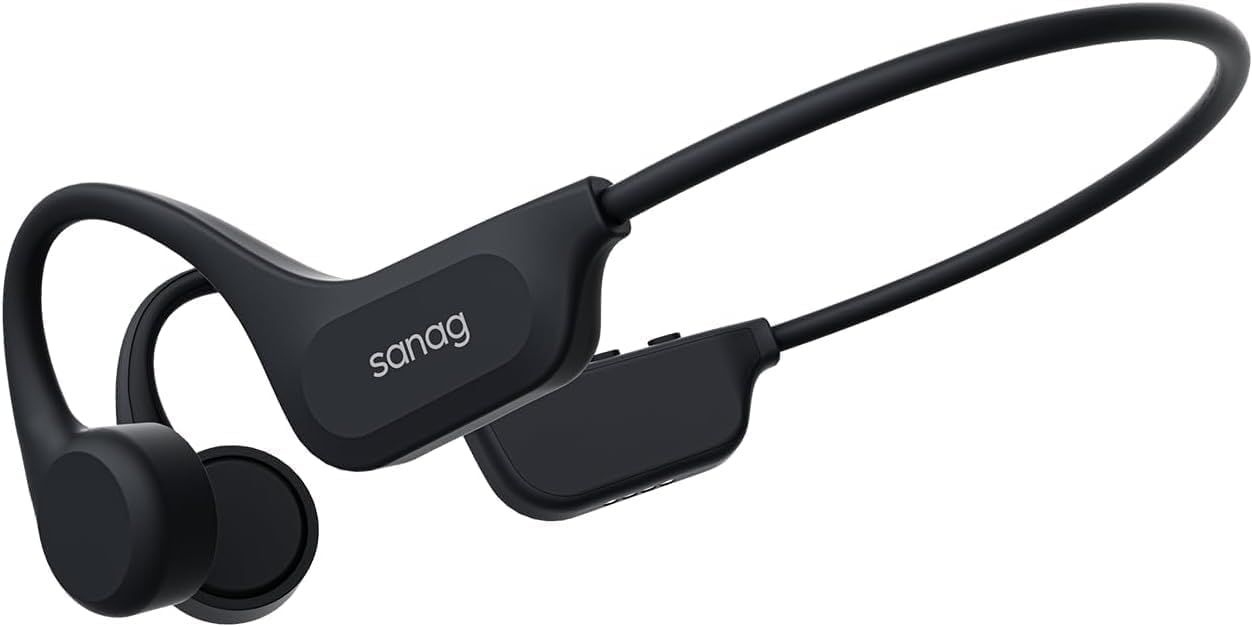 Sanag 骨伝導イヤホン ワイヤレスイヤホン 増強技術、極限の快適さ オープンイヤー 耳を塞がない Bluetooth 32GBメモリ内蔵 IP68防水・防塵 8時間連続再生 吸着急速充電 マイク付き ながら聞き最適 技適認証済み (ブラッ 558e1bdf