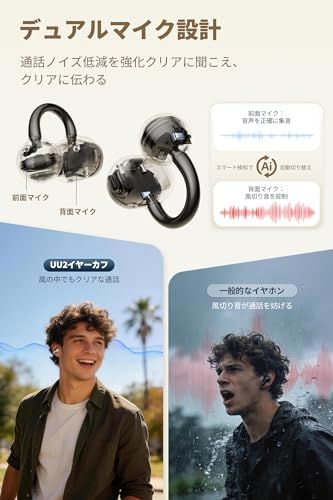 SOUNDPEATS(サウンドピーツ) UU2イヤーカフ イヤホン LDAC対応/ハイレゾ/最大42時間再生/Bluetooth6.0/12mm径チタンコーティング振動板/ デュアルマグネット/物理ボタン/アプリSOUNDPEATS対応 3D e0050de3