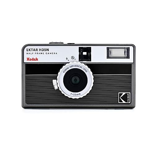 KODAK EKTAR H35N ハーフフレームフィルムカメラ、35mm、再利用可能、フォーカスフリー、バルブ機能、内蔵スターフィルター、コーティングされた改良レンズ (単品, ストライプブラック)p 392f4784