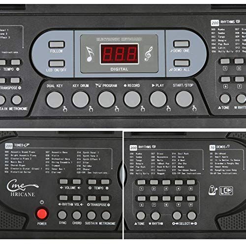 Hricane キーボード ピアノ 電子ピアノ 61鍵盤 200種類音色 200種類リズム 60曲デモ曲 LCDディスプレイ搭載 光る鍵盤 楽器 日本語パネル ヘッドフォン対応 子供 初心者 練習用 USBケーブルと日本語説明書付き (黒 B 0594944b Hricane キーボード ピアノ 電子ピアノ 61鍵盤 200種類音色 200種類リズム 60曲デモ曲 LCDディスプレイ搭載 光る鍵盤 楽器 日本語パネル ヘッドフォン対応 子供 初心者 練習用 USBケーブルと日本語説明書付き (黒 B 0594944b