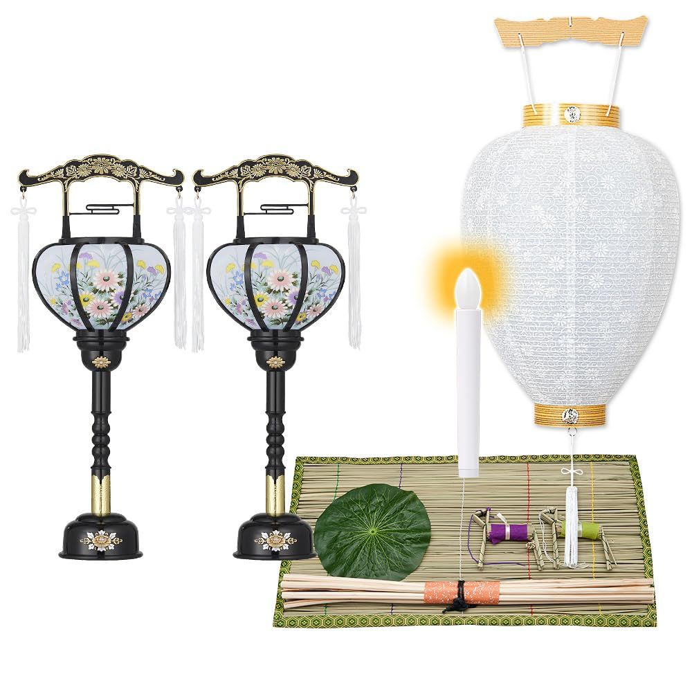 【新品】仏壇屋 滝田商店 盆提灯 お盆用品 初盆セット 新盆セット 回転霊前灯4点セット 4?A ◆ 盆ちょうちん お盆提灯 お盆飾り 初盆(新盆)のお飾りに必要なセット 証明書付 1398479b