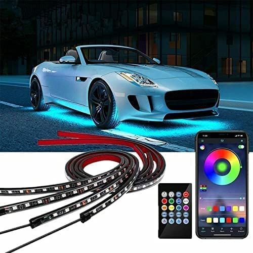 Longsafe 車用 車 RGB LEDテープ アンダーライト 4本セット サウンドセンサー LEDライト フルカラー 防水 IP65 カー用品 フラッシュ リモコン/スマホ 対応 (Lサイズ(120cm 2本 150cm 2本)(C040 63fd0607