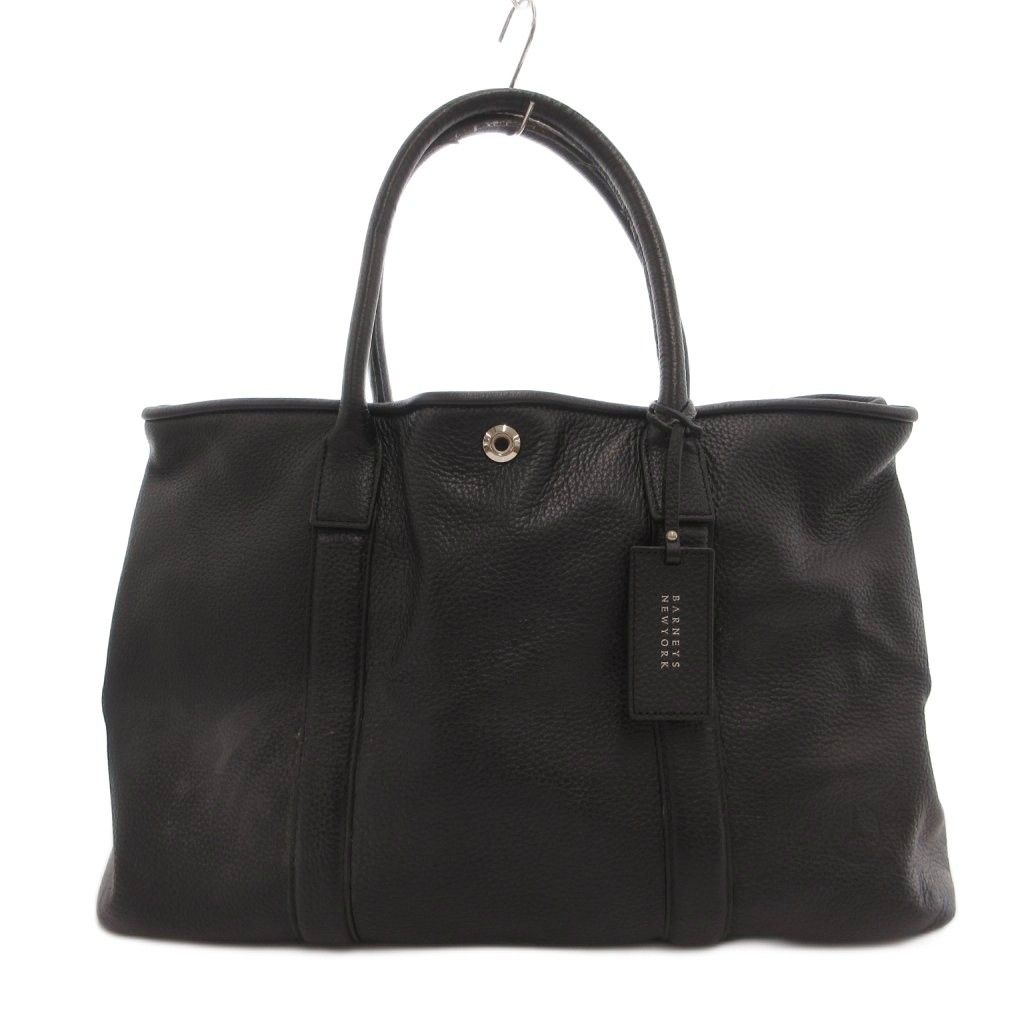 バーニーズニューヨーク BARNEYS NEW YORK トートバッグ レザー 本革 黒 ブラック シボ加工 スナップボタン開閉 /SX ■ECG003