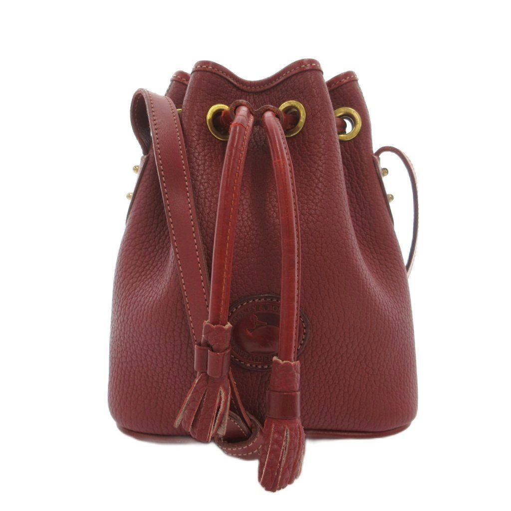 ドゥーニーアンドバーク DOONEY&BOURKE ショルダーバッグ 巾着バッグ レザー 本革 ワインレッド シボ加工 ロゴパッチ /SX ■ECG003