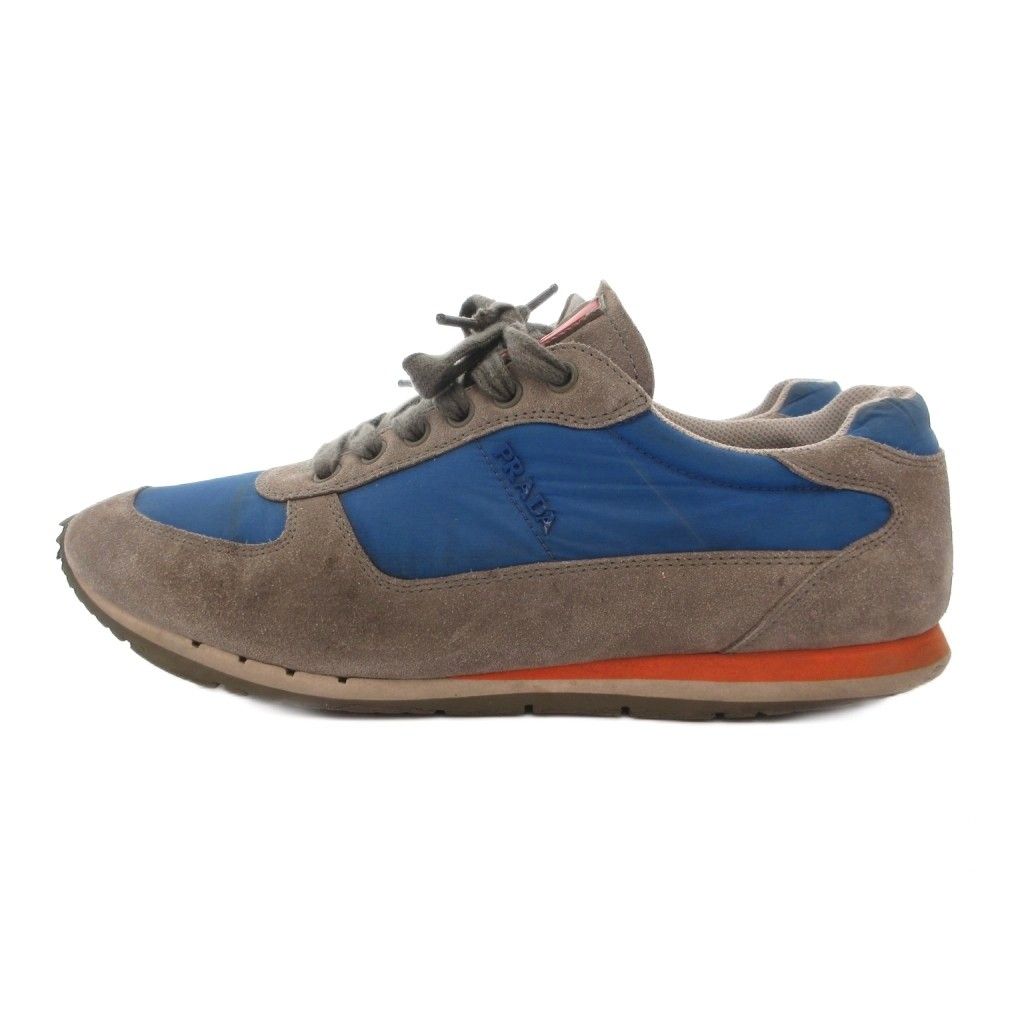 プラダスポーツ PRADA SPORT スニーカー 8 ブルー グレー オレンジ ナイロン スエード 4E 2721/SX ■ECG003