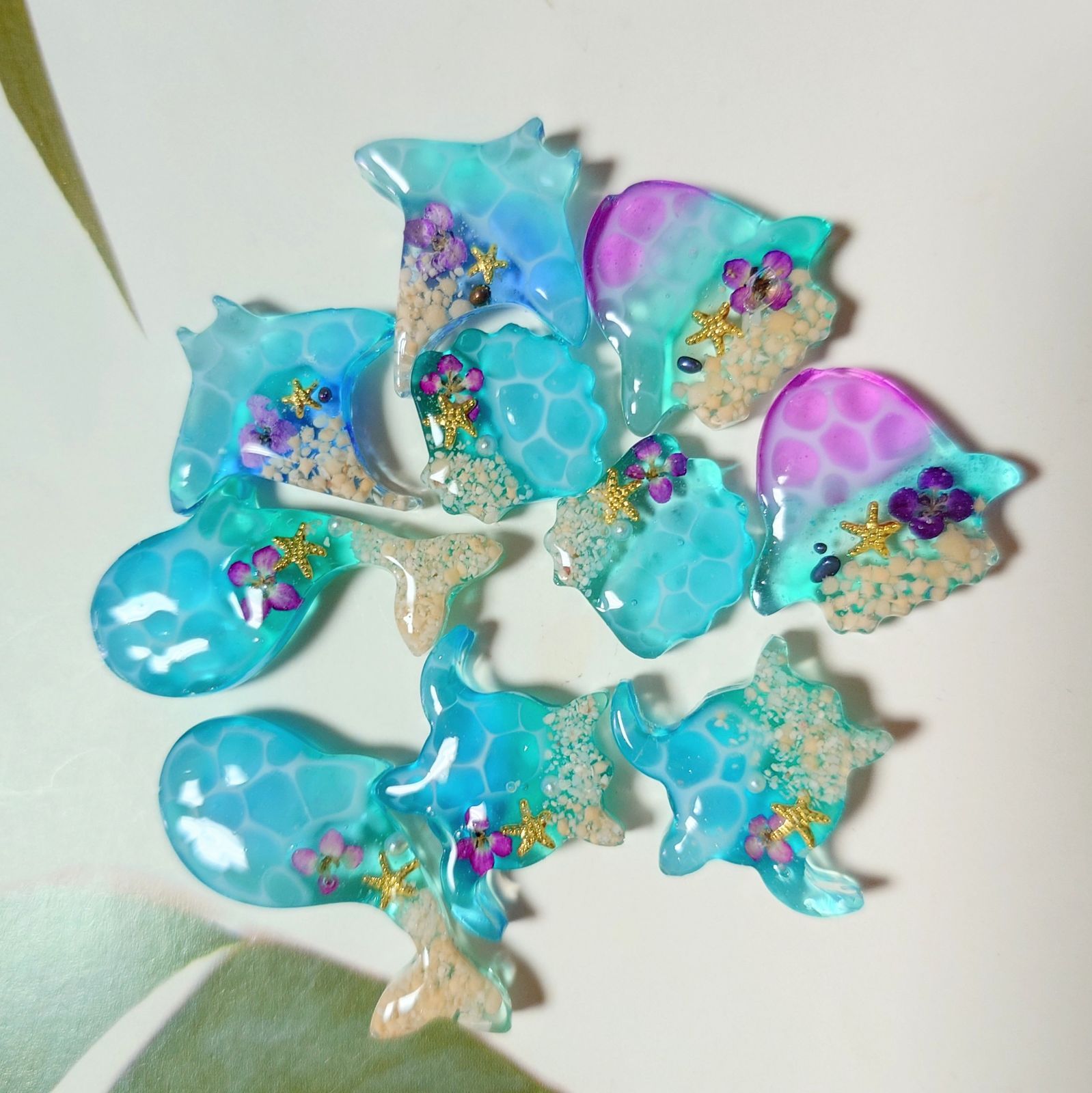 レジン カボション ハンドメイド オリジナルパーツセット 夏パーツ 1047 レジン カボション ハンドメイド 海塗り 海の生き物パーツ オリジナル
