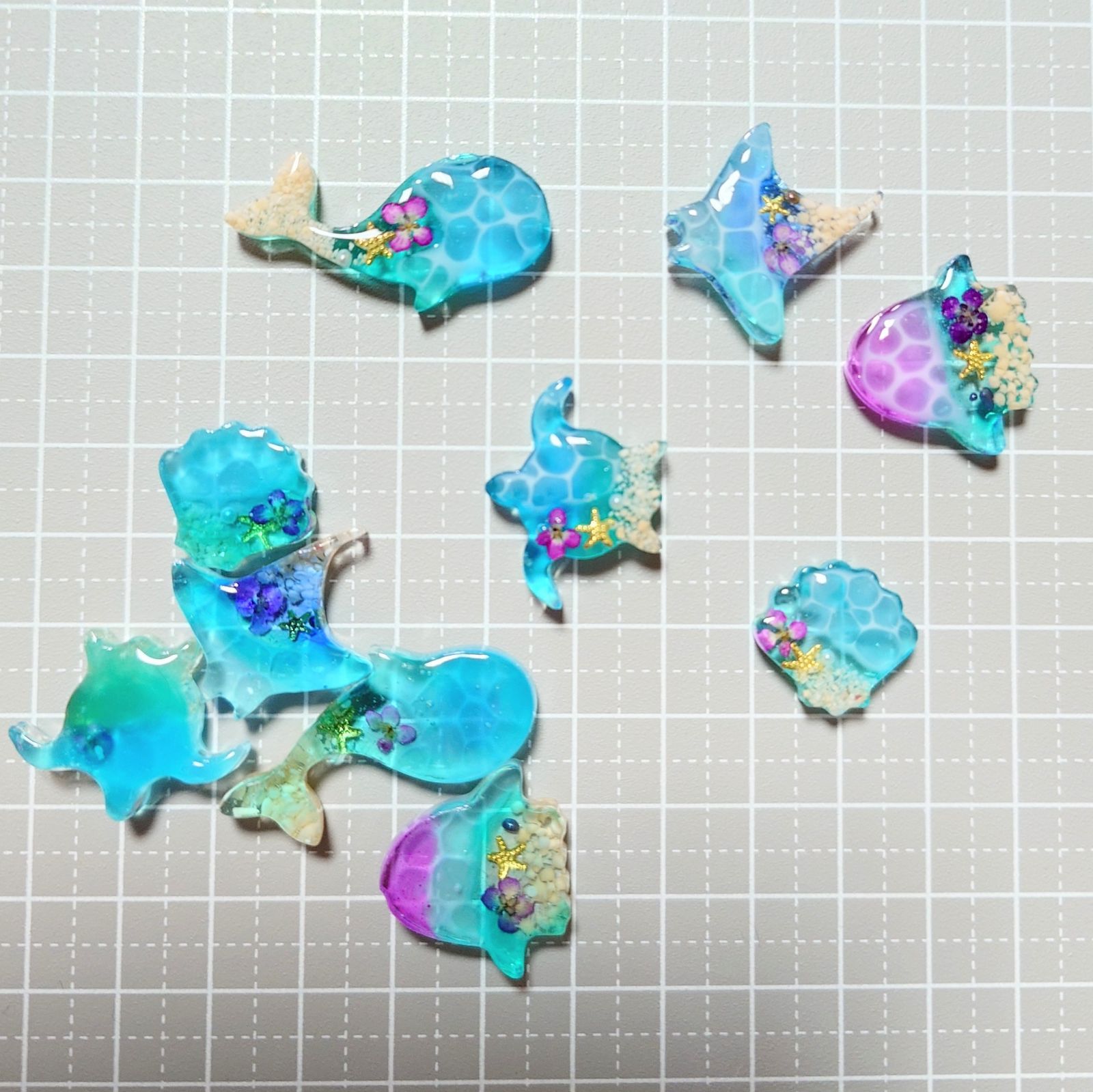 レジン カボション ハンドメイド オリジナルパーツセット 夏パーツ 1047 レジン カボション ハンドメイド 海塗り 海の生き物パーツ オリジナル