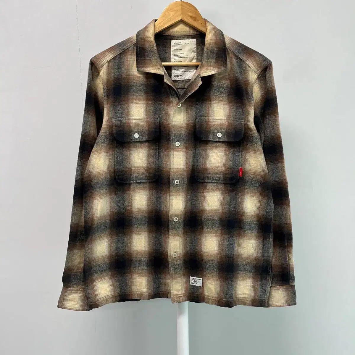 M WTAPS(ダブルタップス) バトス オンブレ CHECK オープンカラー シャツ ブラウン
