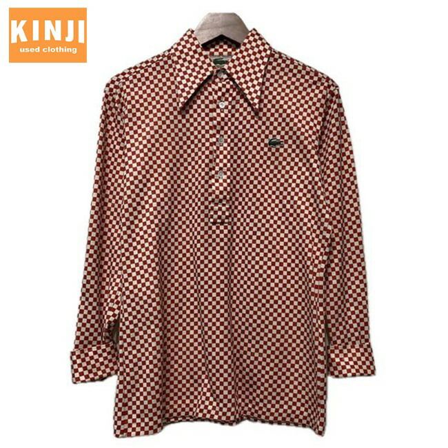 【中古】　LACOSTE　ポロシャツ　70's vintage　70年代前半　長袖　シャツ　トップス　ハーフボタン　フラッグチェック　日本製　古着　/1952