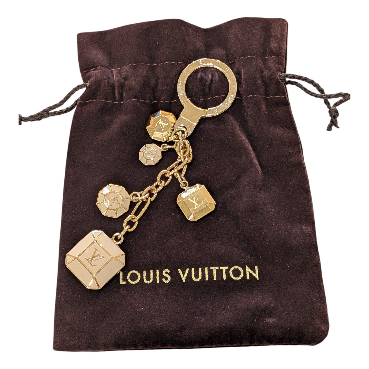 【希少/真贋済】ルイヴィトン LOUIS VUITTON ポルト クレ・カボション M66461 バッグチャーム キーホルダー ゴールド LVロゴ 保存袋付き