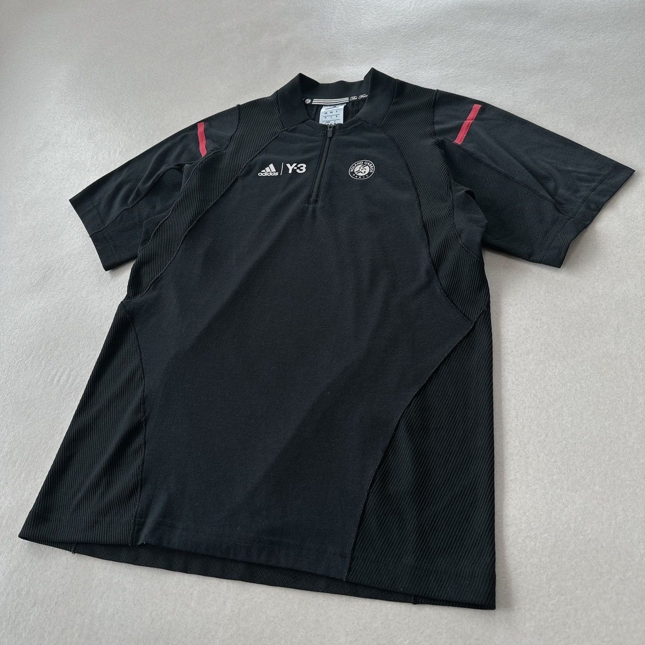 美品 Y-3 アディダス 2016 全仏オープン ローランドギャロス アーカイブ ハーフジップ Tシャツ M 黒 テニスウェア ゲームシャツ 古着