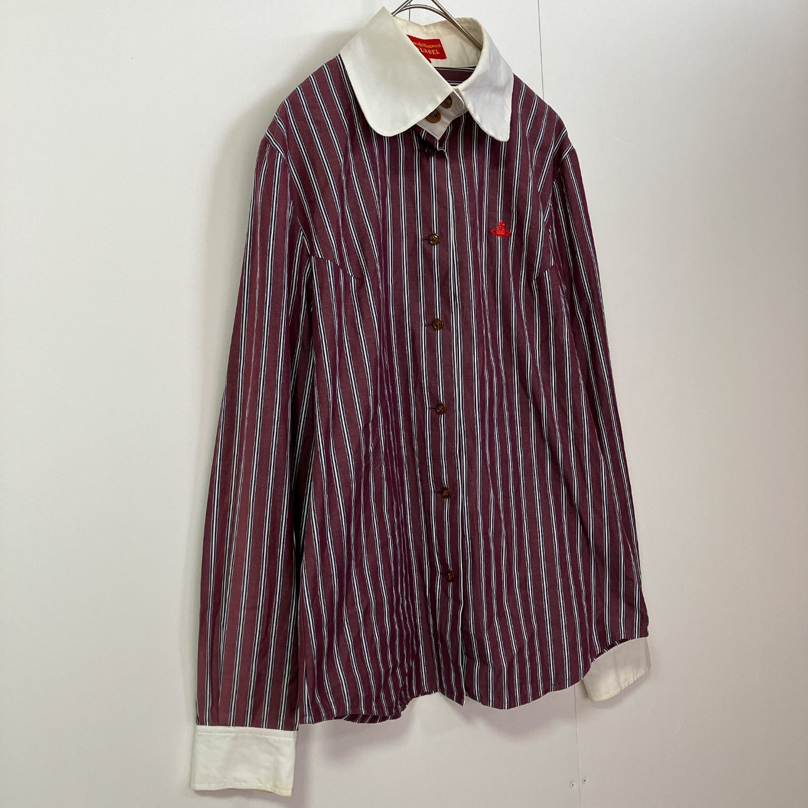 ヴィヴィアン・ウエストウッドRED LABEL丸えりストライプ 長袖シャツ 訳あり】Vivienne Westwood RED LABEL ヴィヴィアンウエストウッド