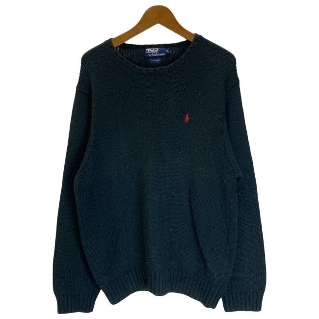 【中古】　POLO by RALPH LAUREN　セーター　長袖　ニット　トップス　クルーネック　ローゲージ　無地　ワンポイント　ブランドロゴ　スモールポニー　刺しゅう　オーバーサイズ　古着　/2004