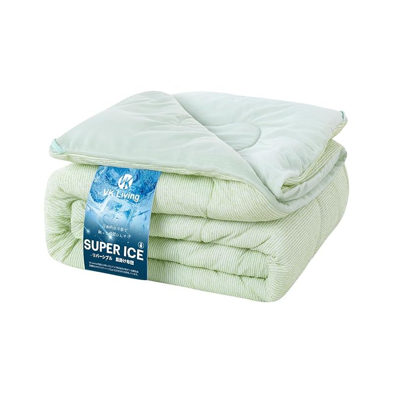 【新品】 VK Living 夏用掛け布団 肌掛け布団 ダブル リバーシブル 【SUPER ICE】冷感＆タオル地 接触冷感 24時間持続制菌消臭 二重除湿速乾 【TEIJIN マイティトップ中綿使用＆マイクロわた】 抗菌防臭 防ダニ 洗える かけ布団 キルト